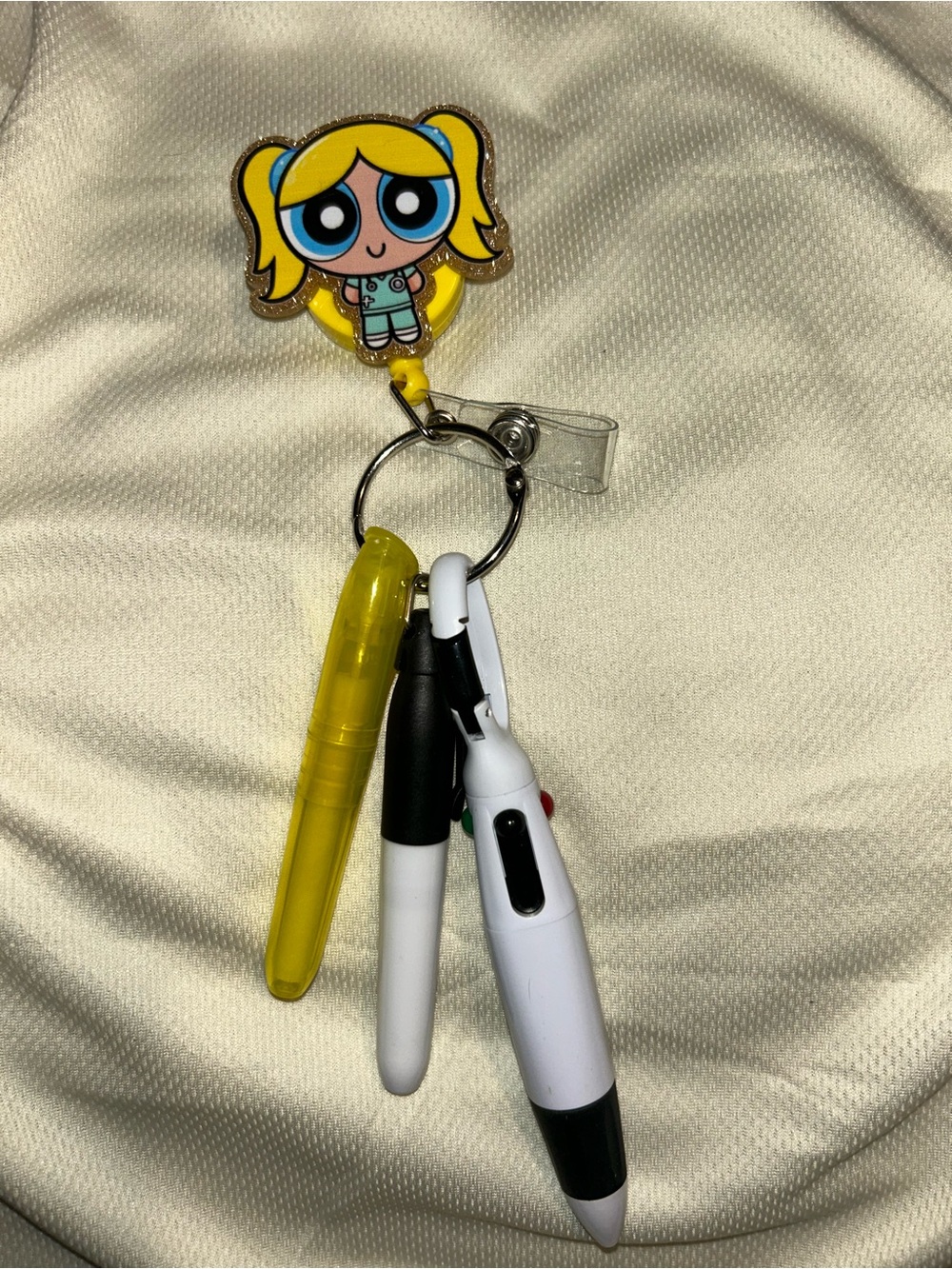 Bubbles in scrubs Character Badge Reel Keychain with Pens